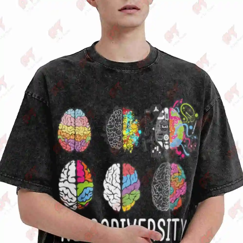 Neurodiversity Celebration Brain Vintage Washed Tee Pure Cotton T-Shirt