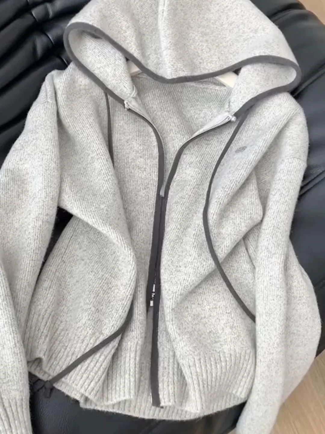 

Высококачественный японский вязаный открытый кардиган Sle Long Sve, женский свитер больших размеров с капюшоном на двойной молнии Lazy Sle Jaet