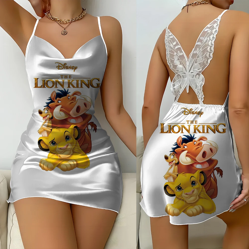 New Women's Suspender Dress Disney Lion King Simba Printed V-neck Butterfly Mini Nightdress Women's Fashion Trend Dress