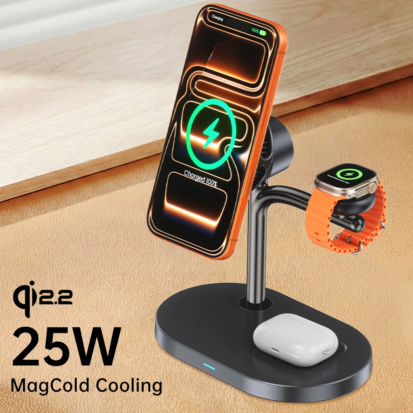 

25W MagCold Wireless Charging Stand for iPhone 17 Galaxy S26,Qi2.2 Fast Charger Magnetic Cooling Dock for iwatch & Galaxy Watch