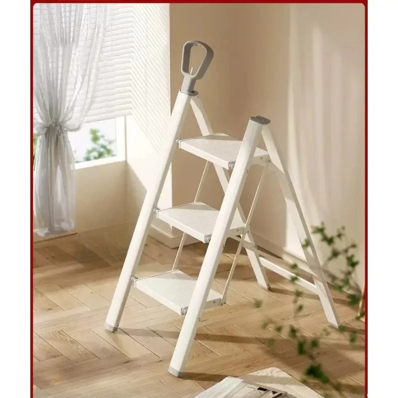 Aluminum Alloy Folding Step Ladder, 3-Step Multi-Purpose Safety Ladder with Wide Anti-Slip Pedals, Strong 300lb Load Capacity