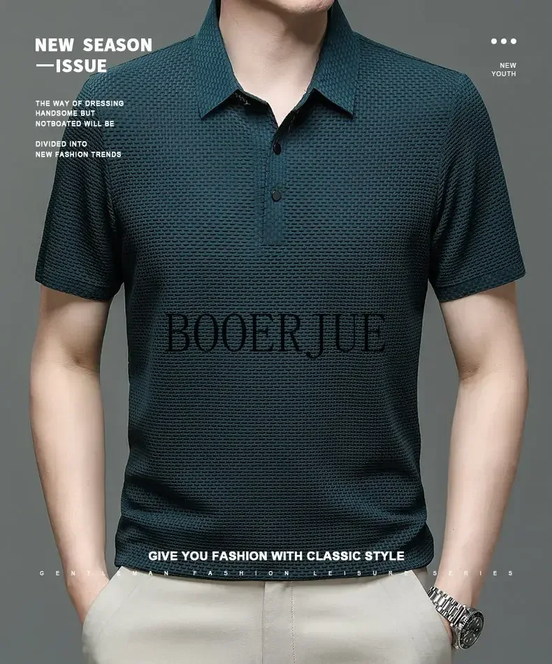 Atmungsaktives Business-Mode-T-Shirt für Herren, Markenkleidung, Sommer 2026 Neu, Herren-Lop-up-Hohlkragen-Kurzarm-Polo-T-Shirt aus Eisseide – Detail 3