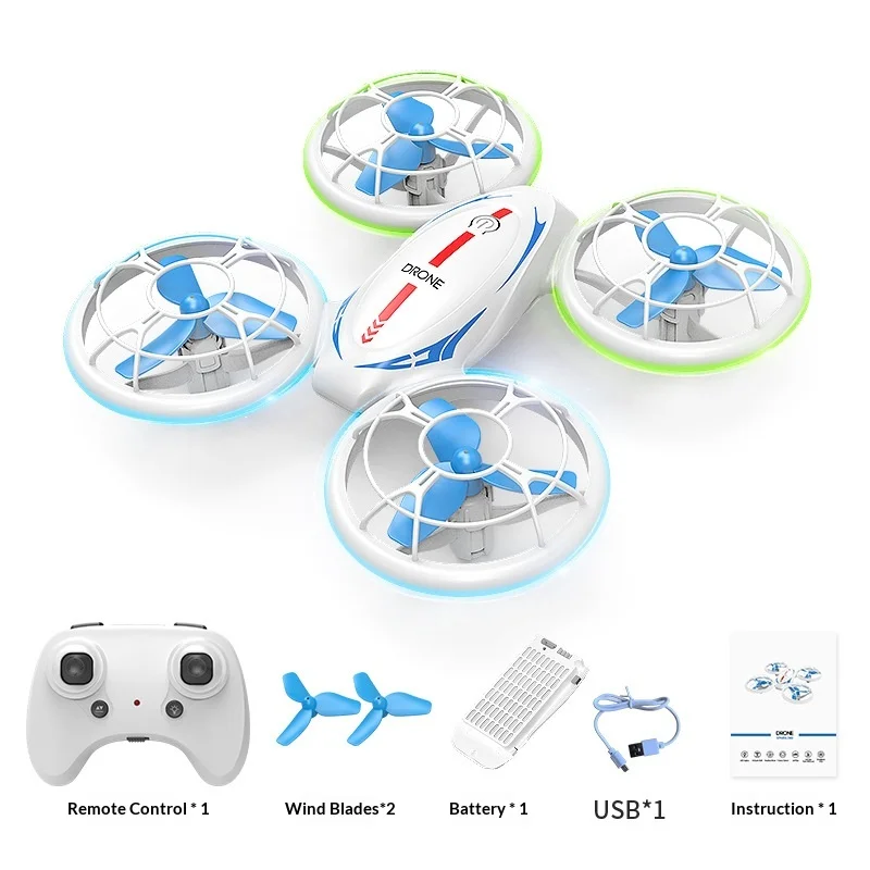 Entrenador de drones con luces LED, mini avión RC, cuadricóptero, juguete volador para niños principiantes, fácil control, avión interior y exterior