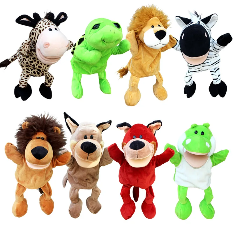 

30cm Legged Animal Hand Puppet Plush Toys Wolf Lion Panda Raccoon Hand Puppets Educational Story Doll Toy