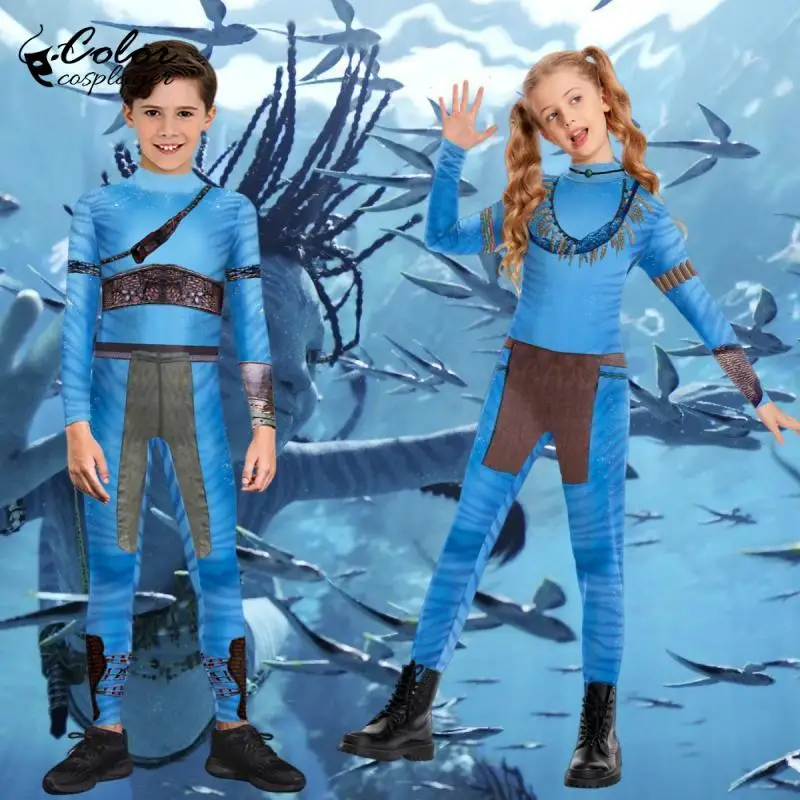 

Child Avatar Cosplay Costume Halloween Dress Up Movie Characters Disguise Wear Girl Boys Bodysuits Kid Comic Con Clothes