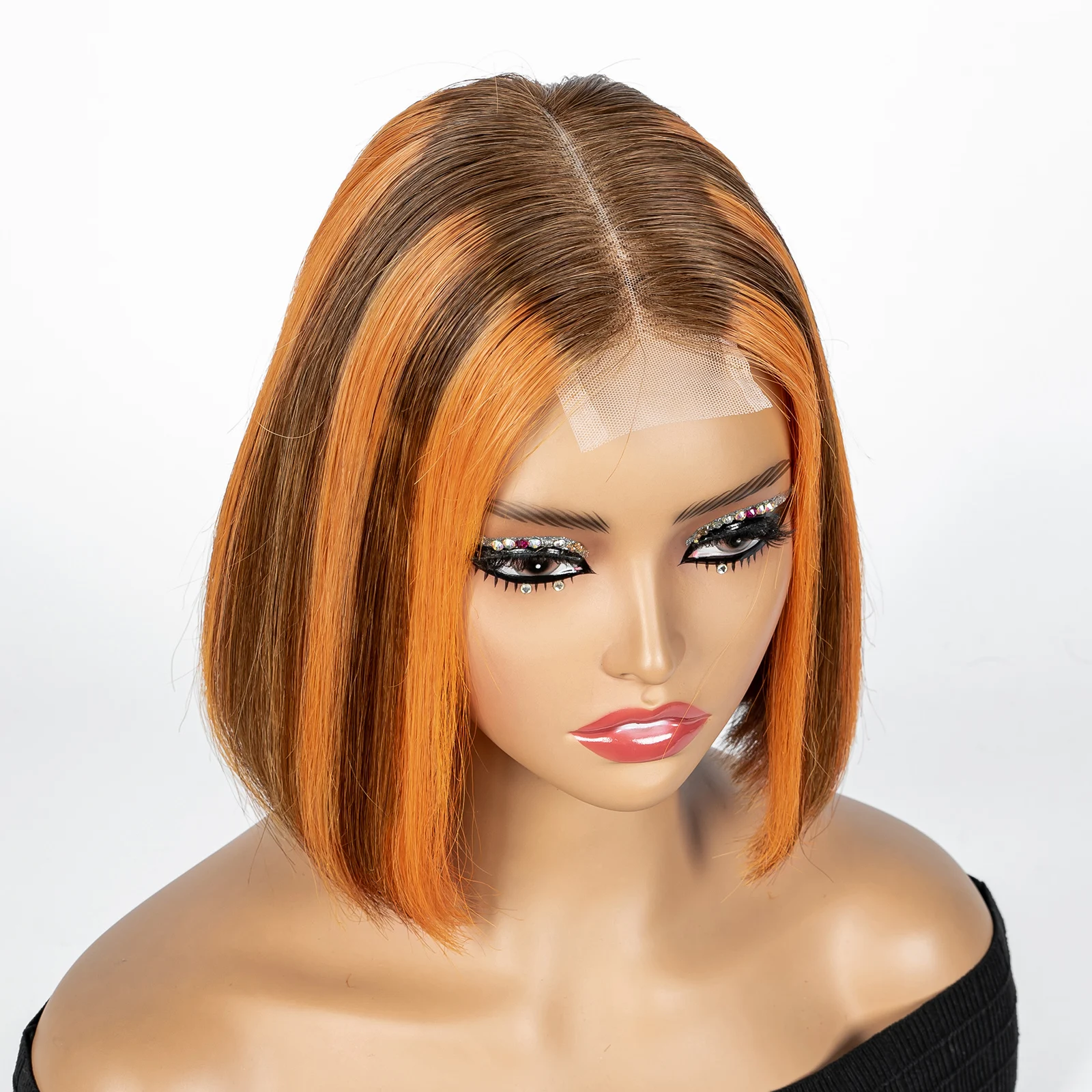 Colored Short Bob Wig Double Drawn Bob Straight 2x6 Lace 250% Density Transparent Lace Closure 100% Human Hair Wigs For Women image 3