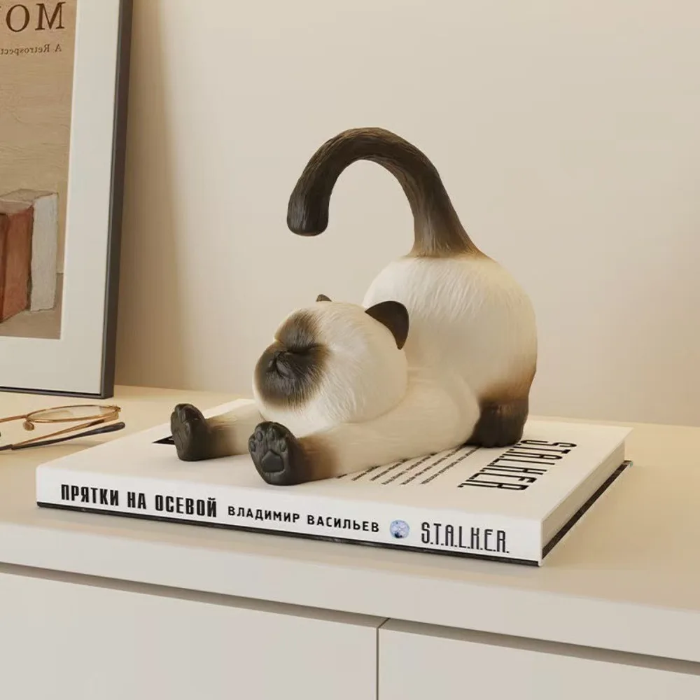 Cute Siamese Cat Phone Stand Resin Tablet Holder Cartoon Kitten Figurine Desktop Organizer Ornament Home Office Decor Party Gift