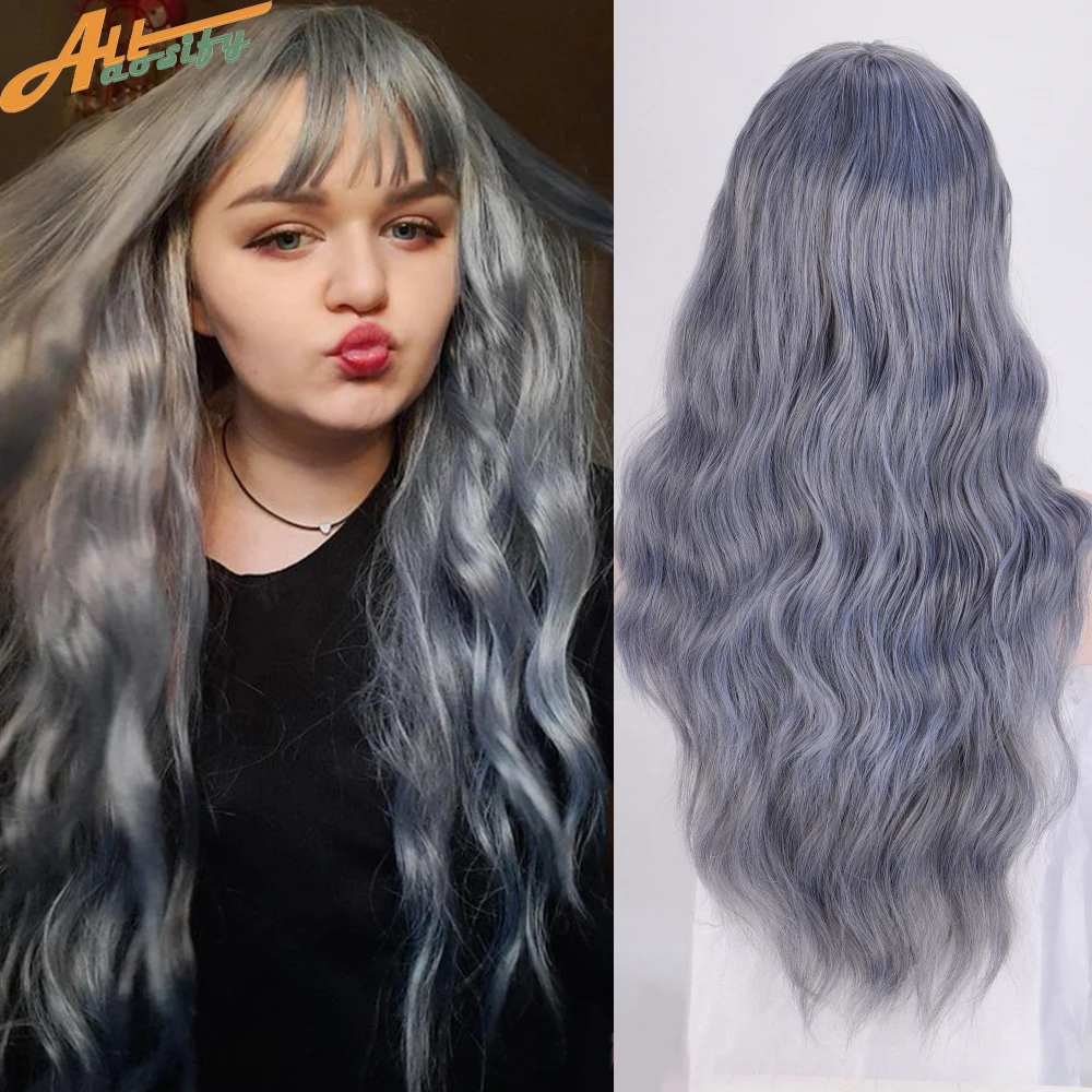 

Allaosify Synthetic Wig With Bang Long Curly Cosplay Lolita Pink Black Blonde Gray Blue Red Wave Kinky Curly Hair Wigs For Women