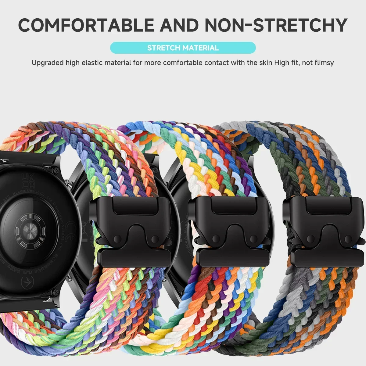 22mm Nylon Loop Strap for Huawei Watch GT5/5Pro 4 3Pro 46mm Braided Elastic Band for Samsung Galaxy Watch 7 Ultra 47mm Bracelet