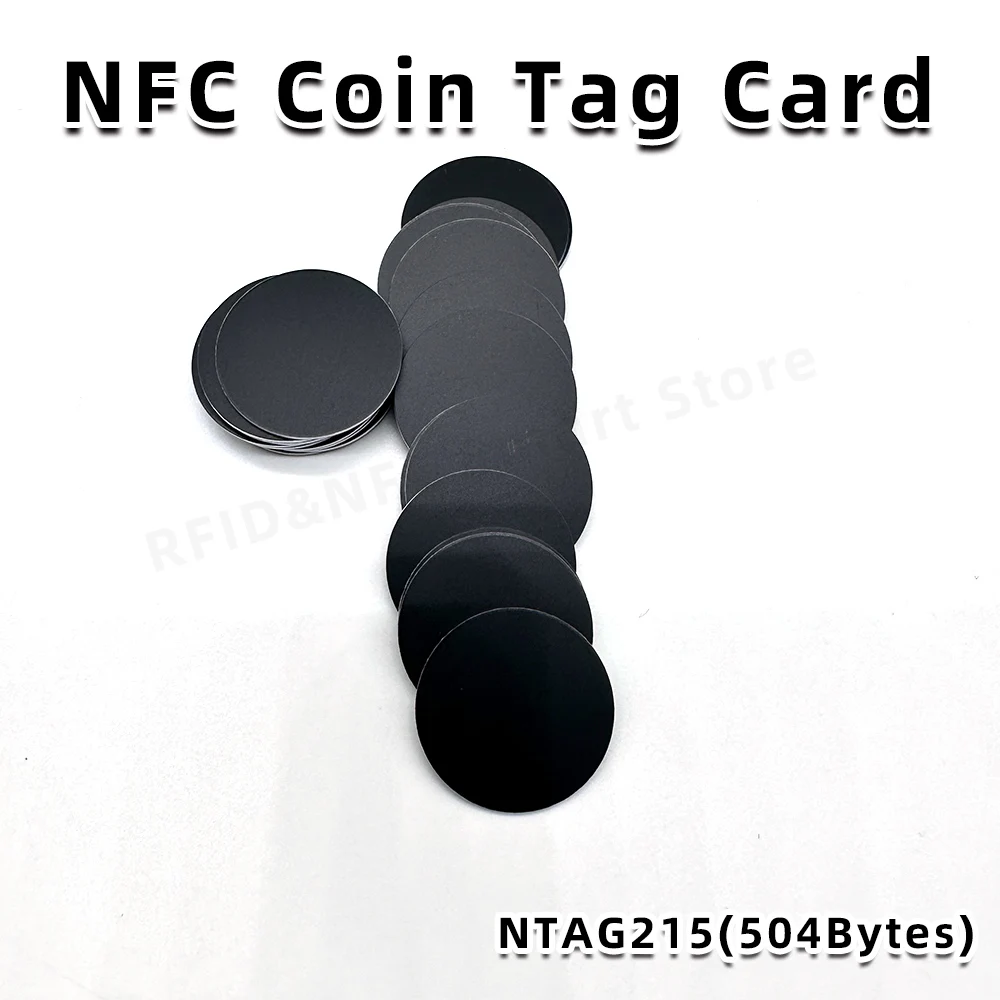 Imagem -06 - Etiquetas de Cartão Preto Regraváveis para Nfc Phone Game Nfc Round Coin 1356 Mhz 504 Bytes Nfc 215 25 mm 50 Pcs 100 Pcs