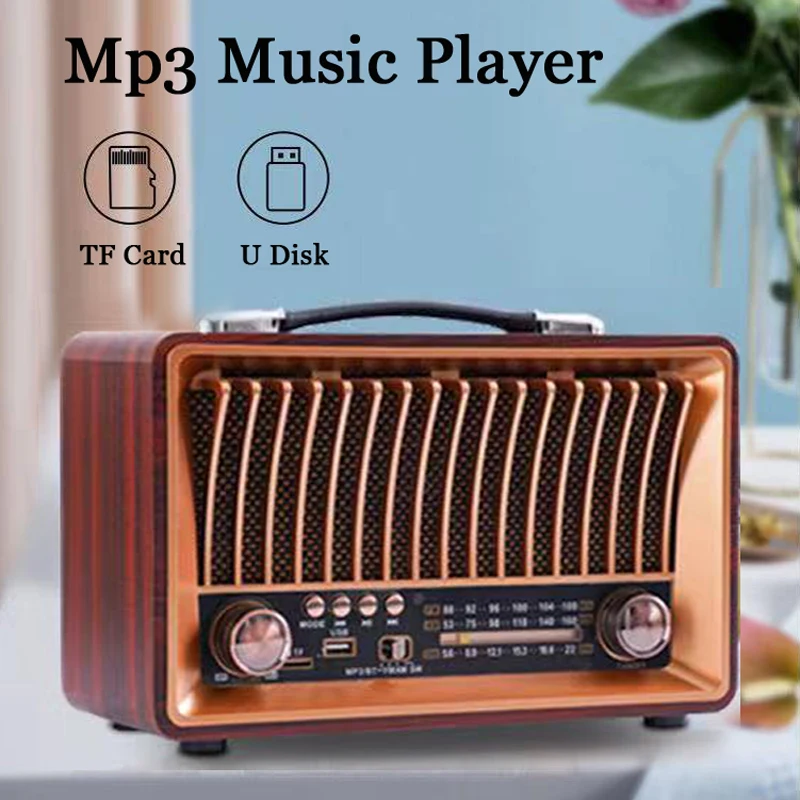 Wireless Bluetooth 5.0 Portable Outdoor AM/FM/SW Full Band Radio Rechargeable AUX USB TF Card Mp3 Player Retro Older Radio