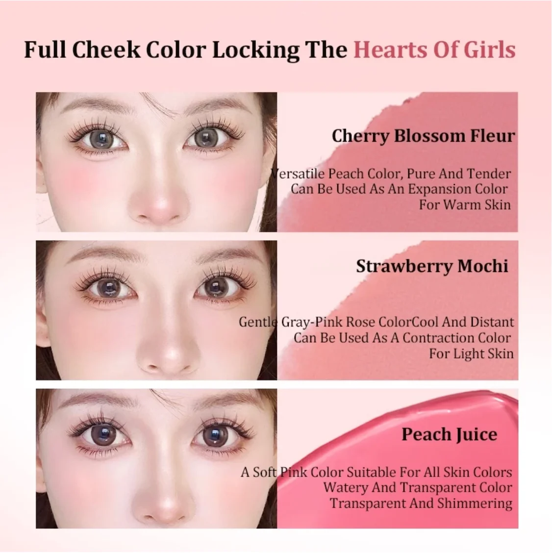 Veecci Blusher Paste Bring Powder Puff 3d Face Multipurpose Nature Blush Three Colors 3.8g Makeup Women Beauty Cosmetics