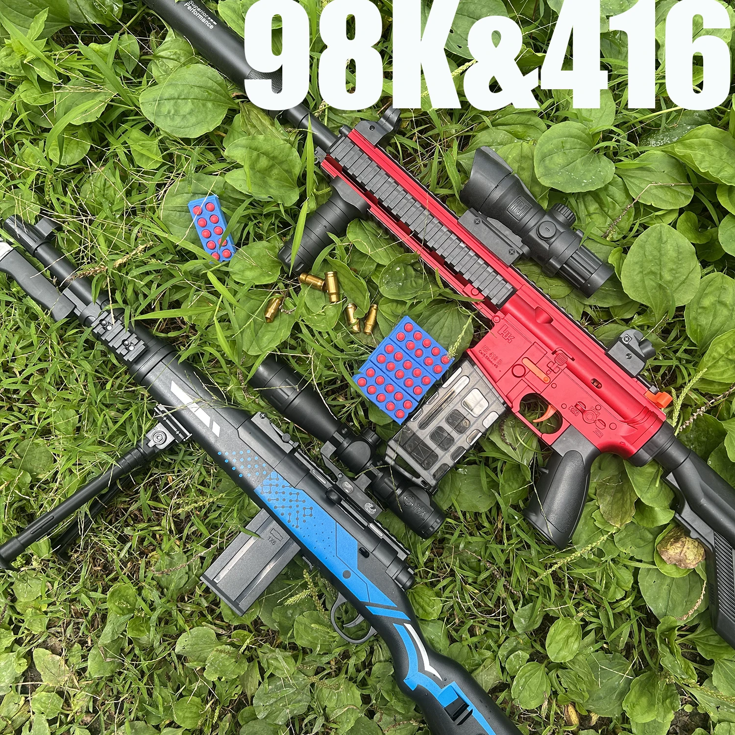 يمكن سحب مسدس لعبة رصاصة طرية جديدة على شكل قذيفة أمانًا ومرونة للغاية للأولاد ألعاب خارجية عبر الحدود الأكثر مبيعًا 98K&416 موديل كلاسيكي