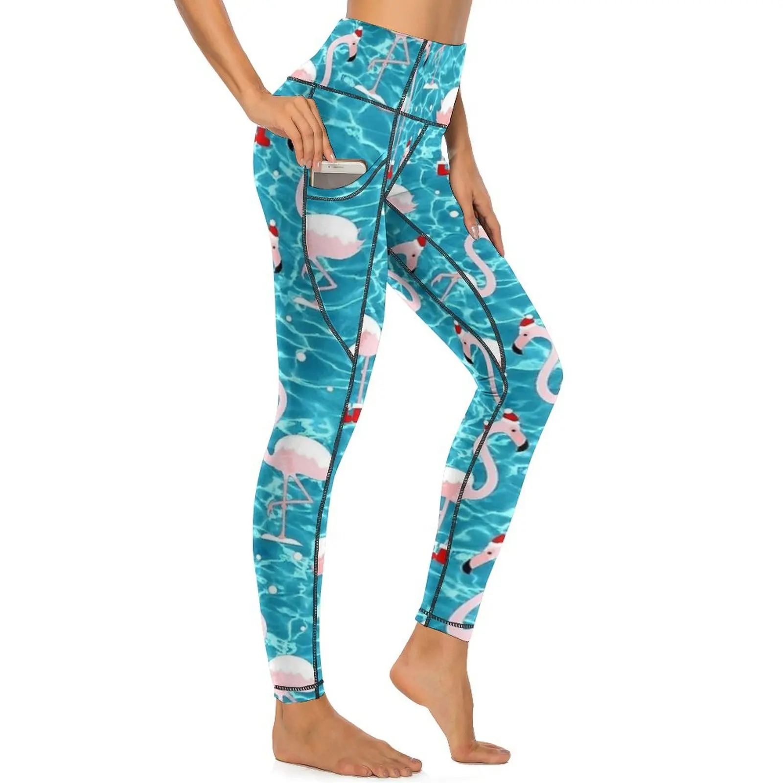 Kerst Kerstman Flamingo Kerst Yoga Broek Zakken Legging Sexy Push Up Vintage Yoga Sport Legging Sneldrogende Grafische Gym Legging