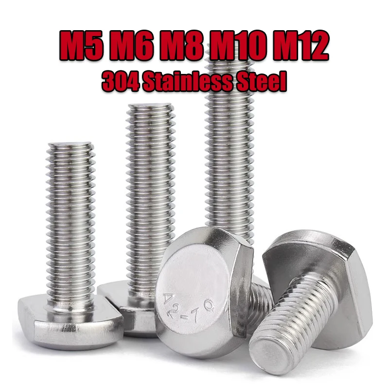 1~20pcs M5 M6 M8 M10 M12 304 A2 Stainless Steel T Shape Type Groove Bolts Hammer Head Screws for T-Slot Chute Rail Miter Track