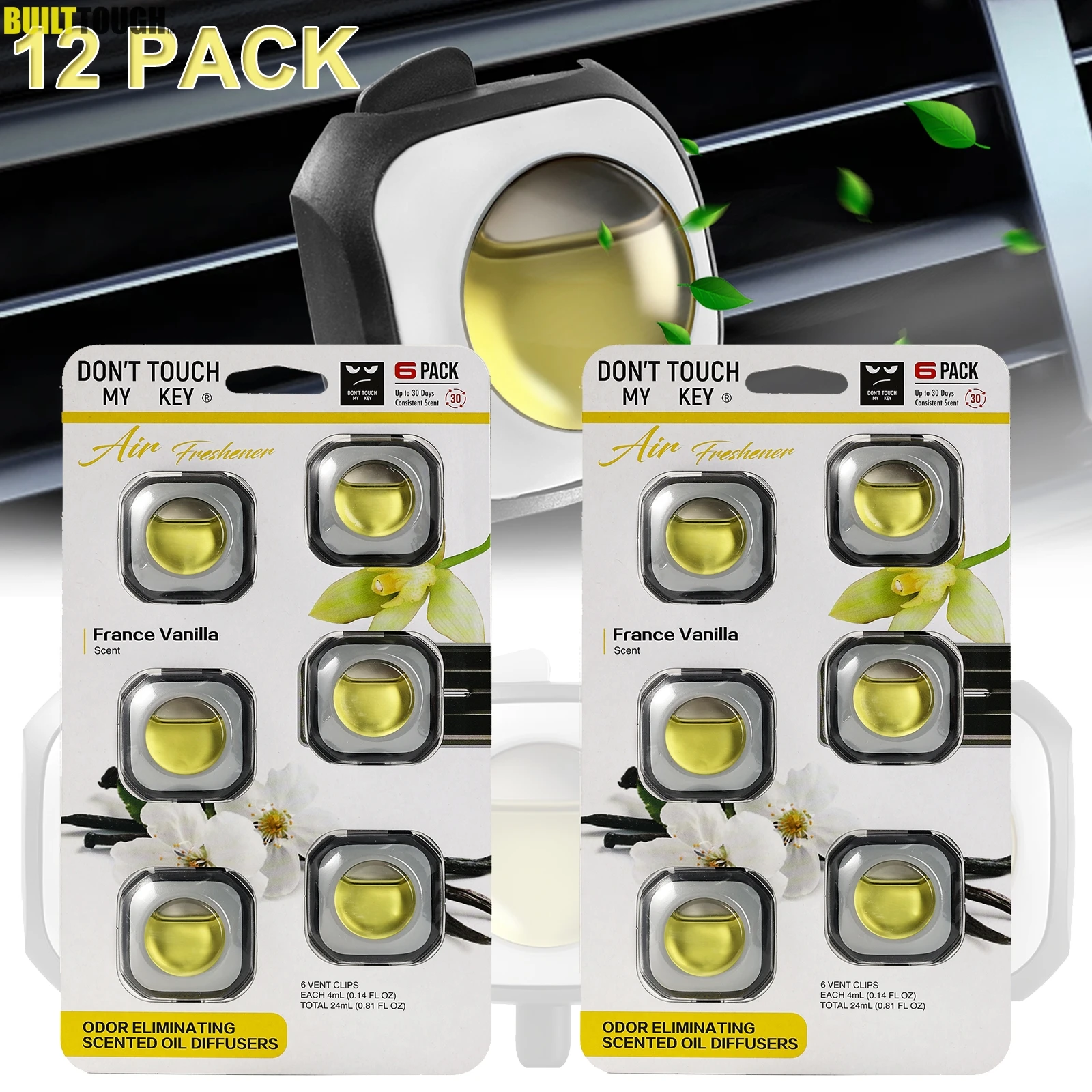 

France Vanilla 48ml 1.62oz 12 Pack Essential Diffuser Scent Fragrance Air Vent Clip Freshener Aromatherapy Conditioning Outlet