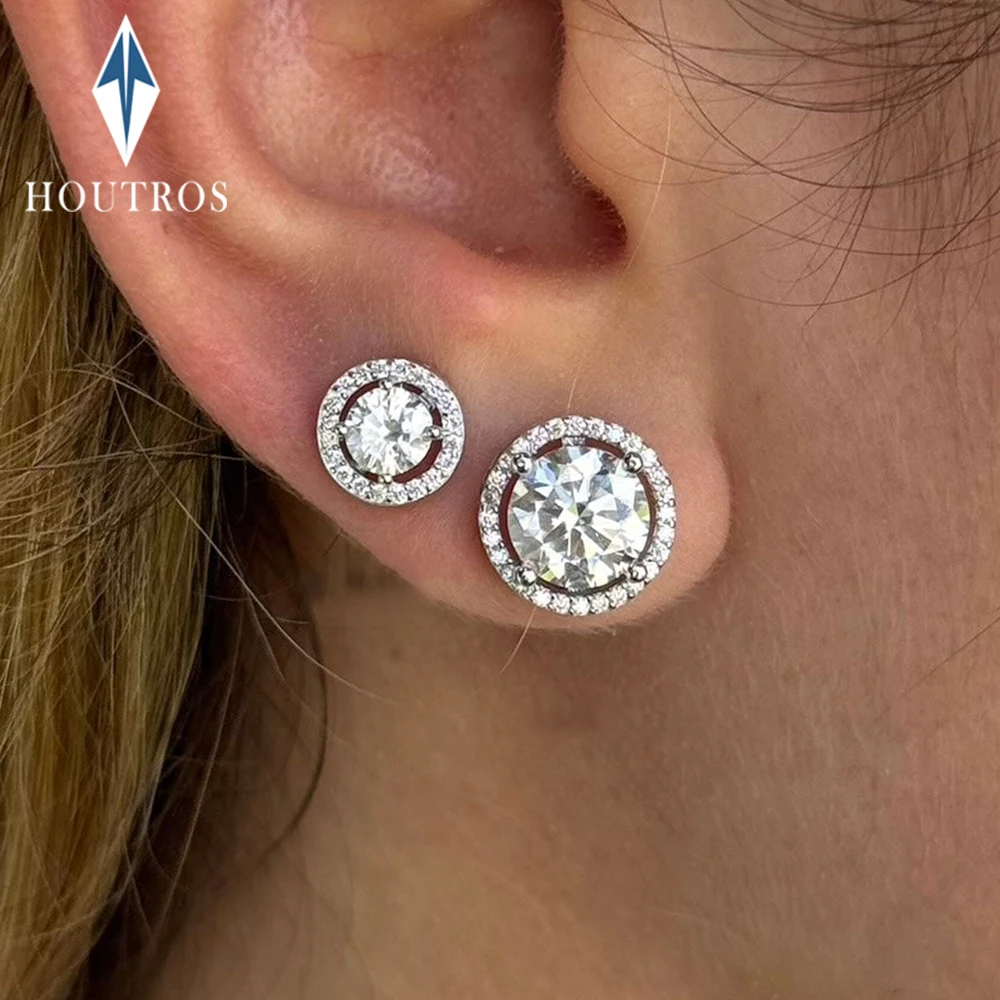 

0.5-2CT Classic Round Cut Moissanite Halo Stud Earrings 925 Sterling Silver Sparkling Diamond Earring Party Wedding Jewelry Gift