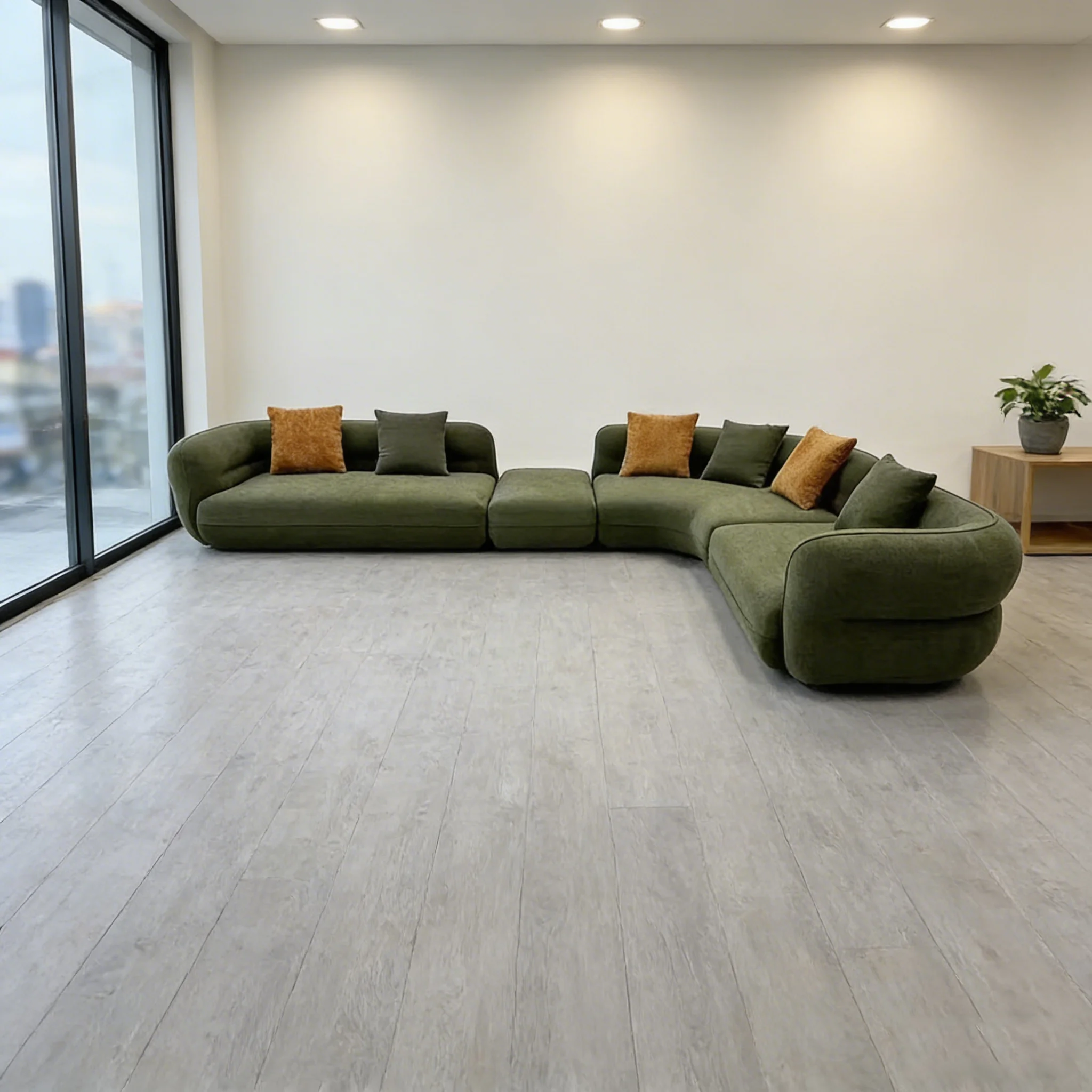 Luxury L-Shape Modular Living Room Sofa Set Modern Curved Green Flannel Wide Big Sofas for Hotel Villa Home Couch Sets Furniture