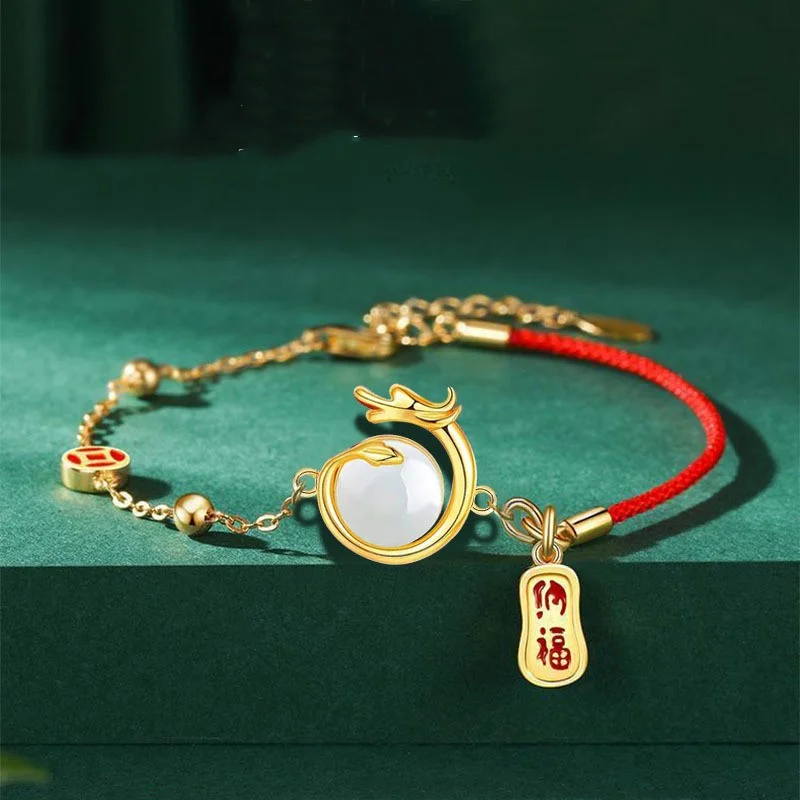 Lucky Nafu Pendant Bracelets for Women Creative Ethnic Chinese Dragon Red Rope Bracelets 2024 New Year Amulet Jewelry Gifts