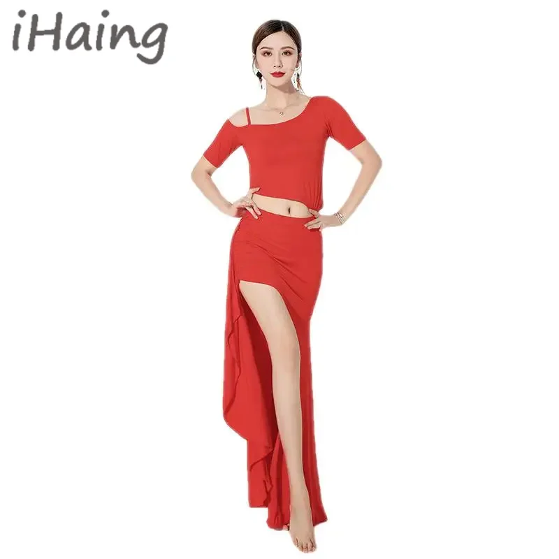 Women Oriental Practice Belly Dance Costume Lady Bellydance Skirt Stage Performance Adult Crop Top Skirt Clothes Set