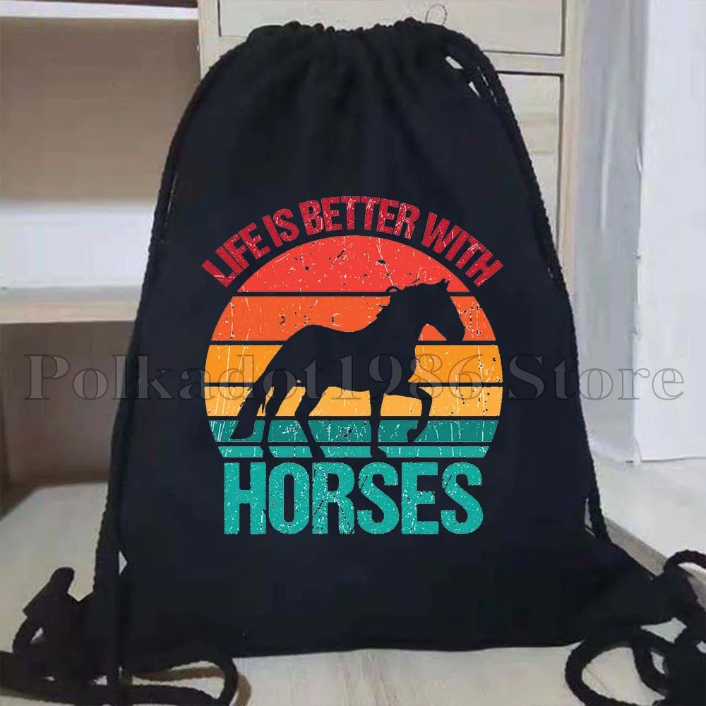 Abstract Horse Animal Painting Beautiful Horses Printed Cute Gifts Canvas Drawstring Bags Sports Soccer Backpack Gym Sackpack