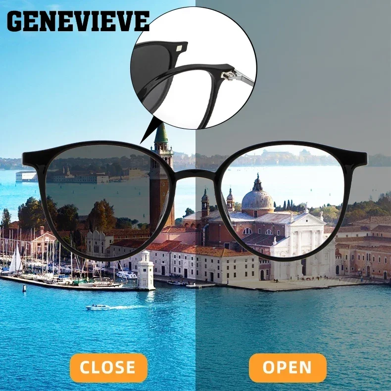 GENEVIEVE Magnetic Clip-On Eyewear Round Fashion Optical Myopia Driving Polarized Sunglasses Blue Light Protection Glasses 2240