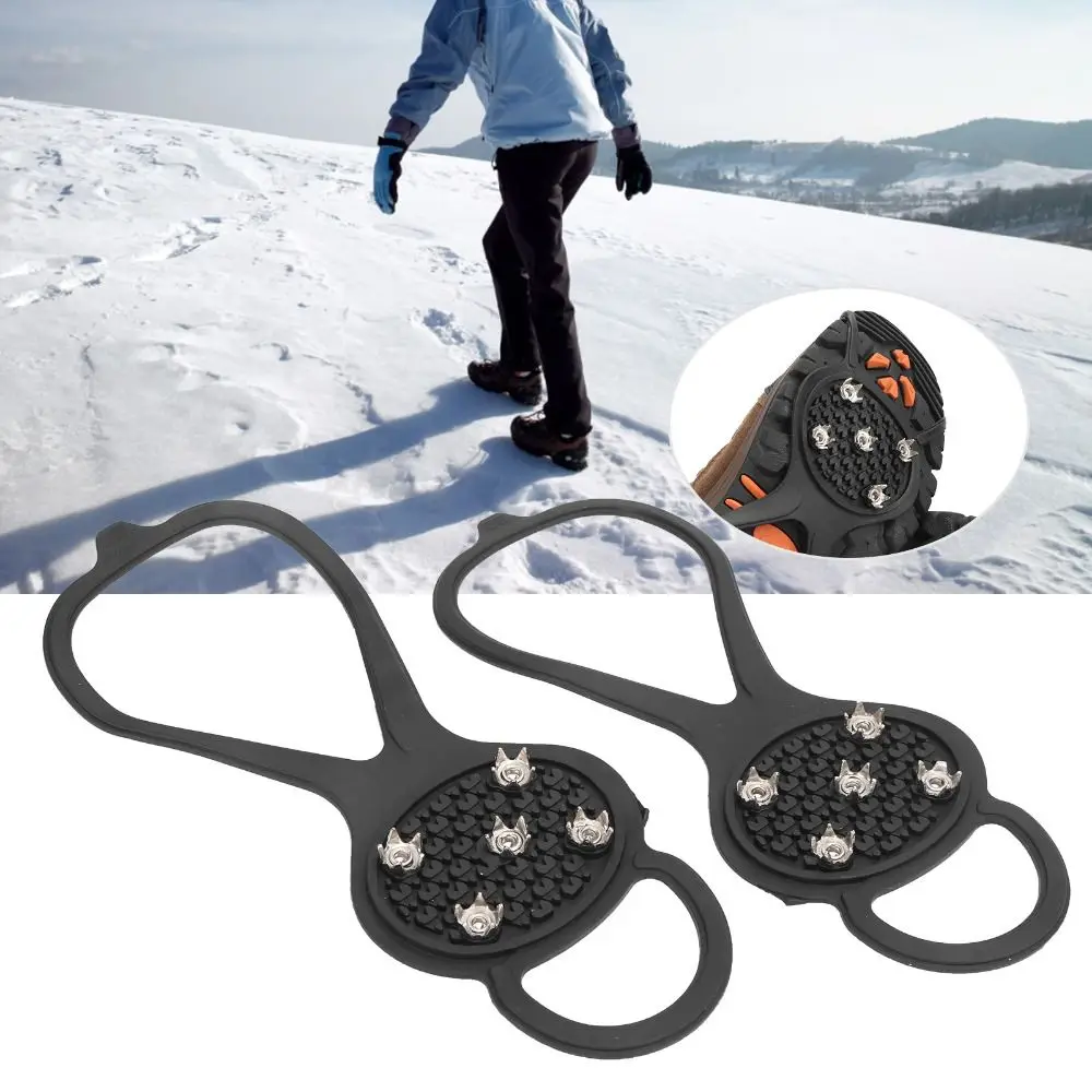 2 pairs Non-Slip 5-Tooth Ice Cleats Steel Spikes Thermoplastic Rubber Snow Crampons Traction Spikes Snow sports