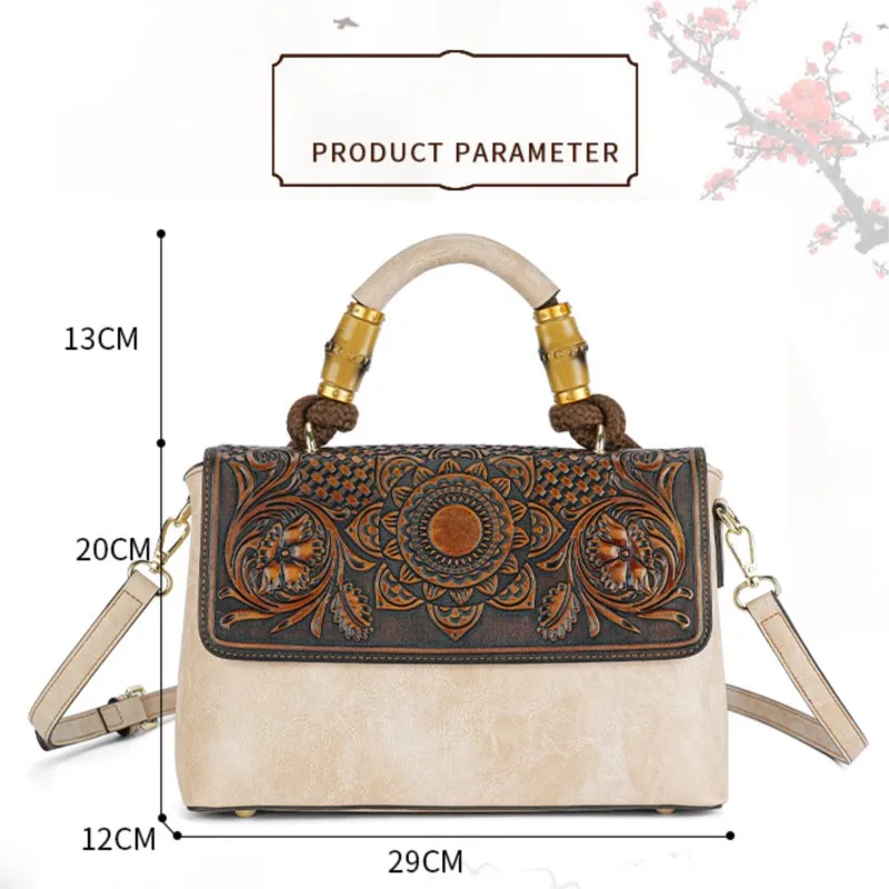 Borsa da donna vintage in rilievo fatta a mano Johnature 2024 Nuova borsa versatile in pelle di alta qualità Borse a tracolla di grande capacità