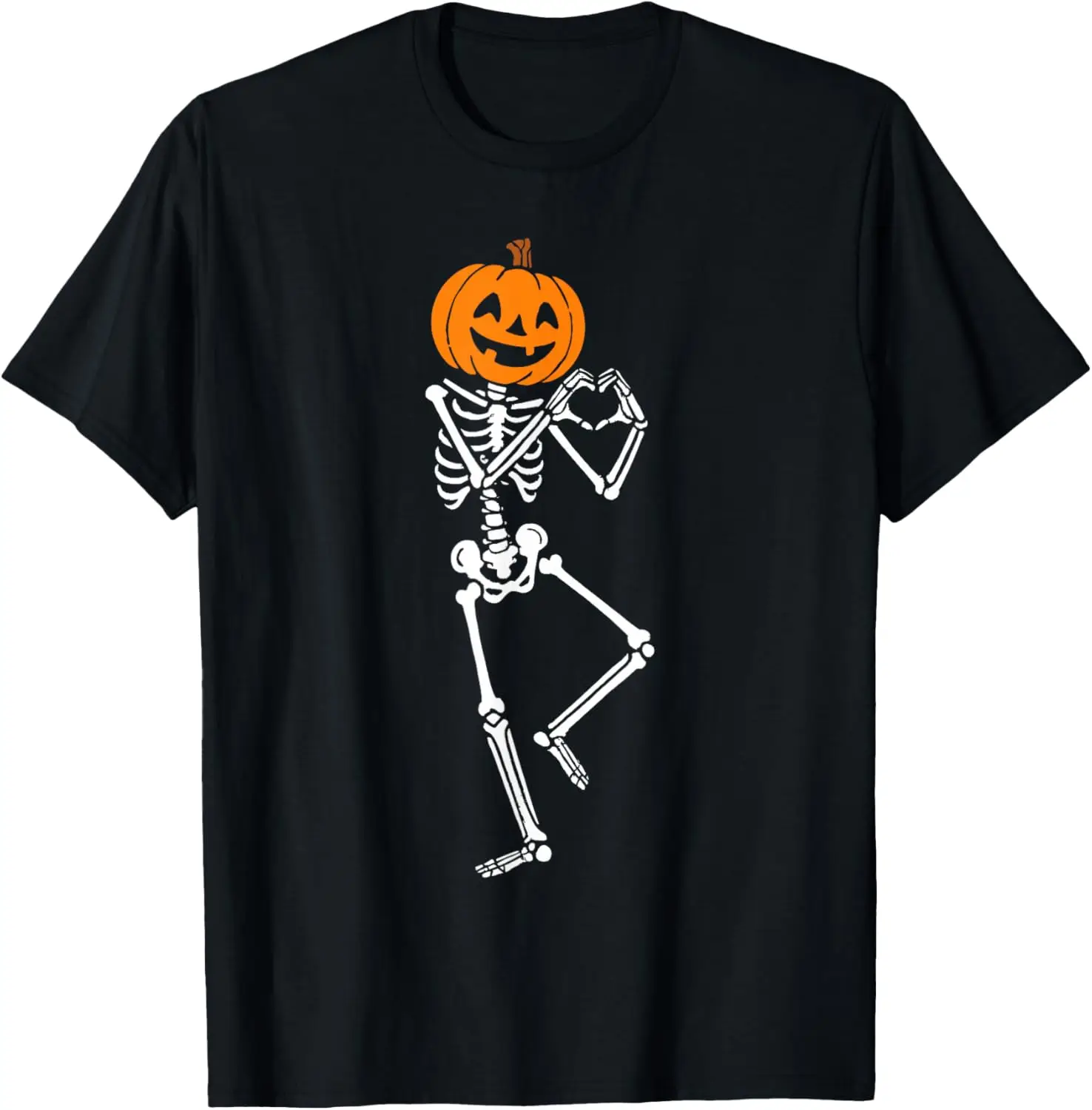 Skeleton Carved Pumpkin Men Women Kids Funny Halloween T-Shirt 100% Cotton Trendy Y2K Short-Sleeve Tee-Soft, Quick-Drying,