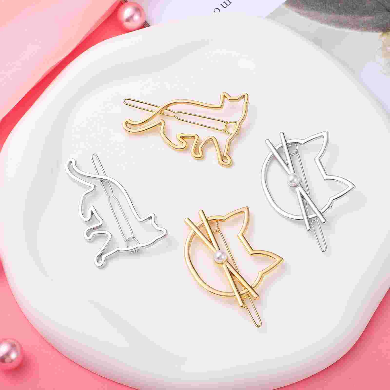 4 Pcs Cat Hair Clips Novelty Metal Cat-shape Hair Barrettes Hollow Clasps Hair Styling Accessories hair clips for thick hair