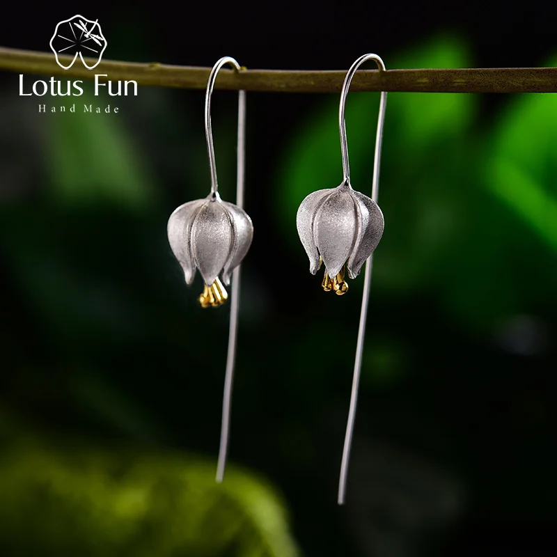 Lotus Fun Eternal Love Tulip Flower Dangle Earrings Real 925 Sterling Silver Handmade Fine Jewelry Earrings for Women Bijoux