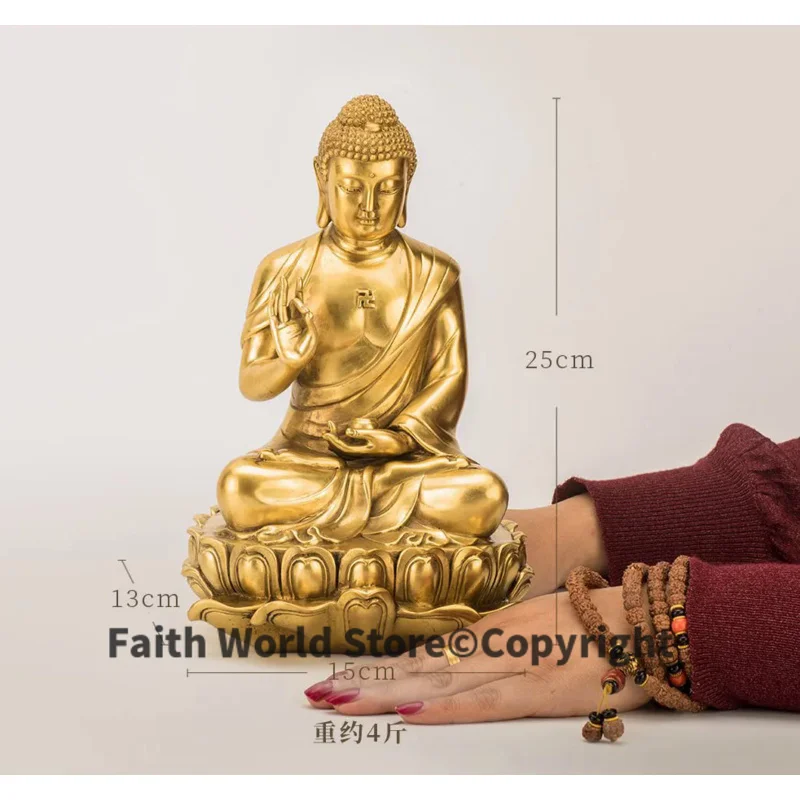 

GOOD-25CM large -HOME lobby Temple Company Buddhism Worship efficacious Good luck Auspicious Lotus RU LAI Buddha brass statue