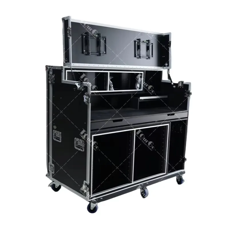 Live Mobile Video Streaming Broadcasting Recording Studio Workstation Flight Case with Two Screen Monitors