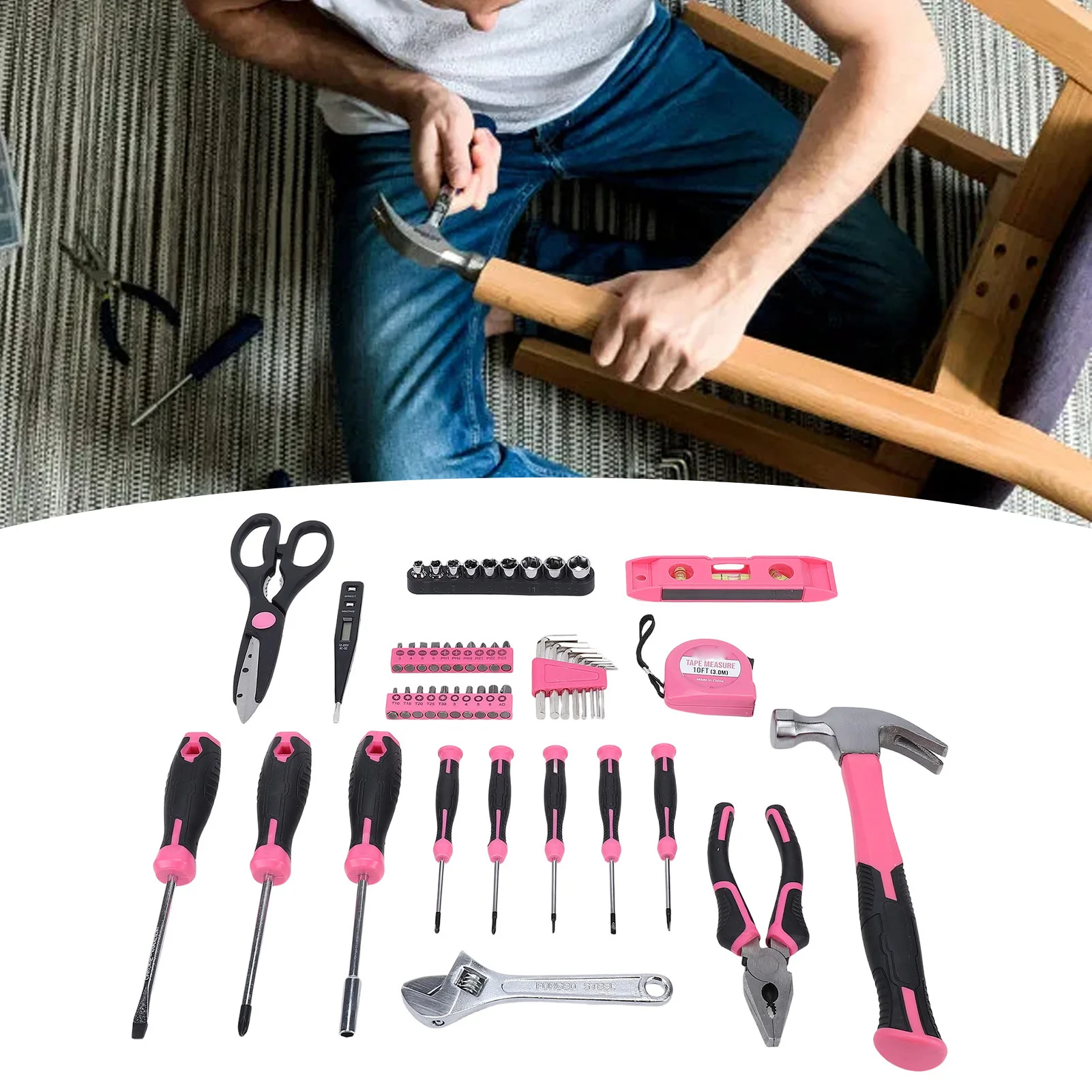 

Tools Roseate Digital Voltage Tester Scissors Screwdrivers Magnetic Level Pliers Hammer Wrenches Tape Measure Drive Handle Bits