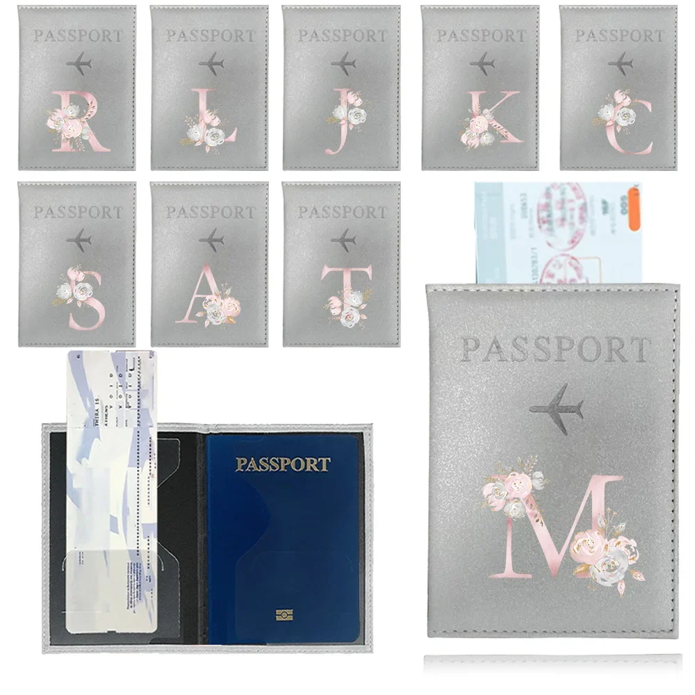 Ticket Passport Holder Silver Color Passport Covers Passport Protective Cover Printing Pink Flower Series ID Credit Card Holder