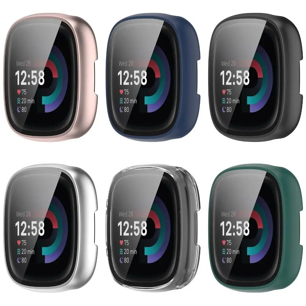 

Bumper Shell Protective PC Tempered Cover Case+Film Screen Protector For Fitbit Versa 4/Sense 2