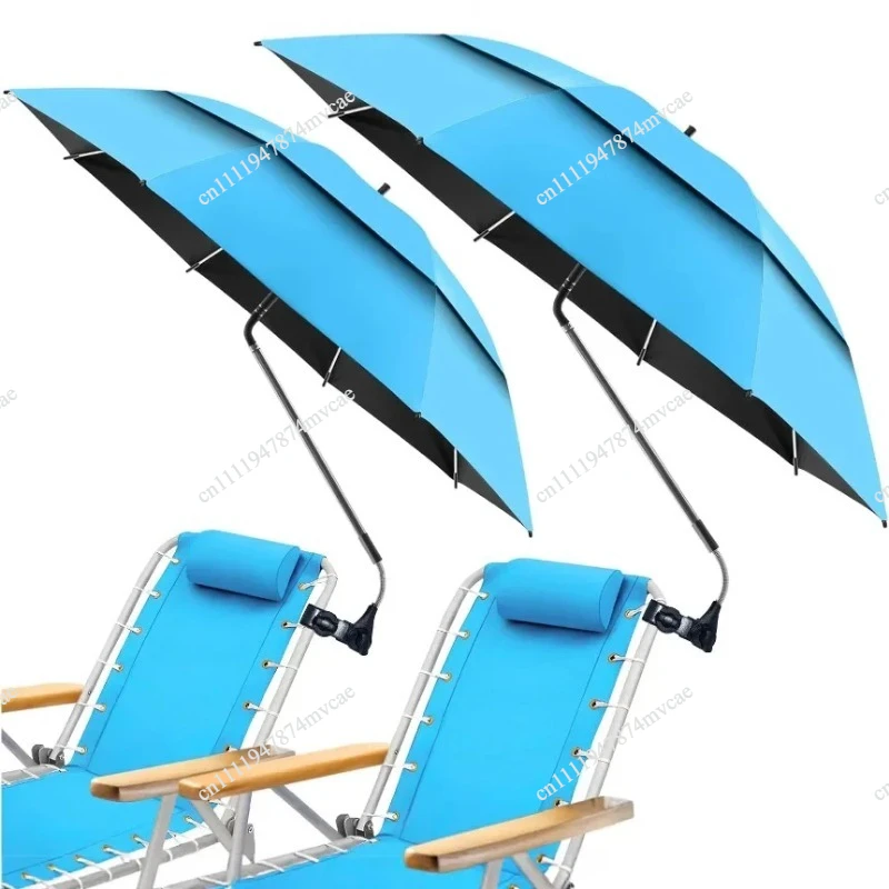 Durable 23-Inch Breathable Double-layer Beach Chair Parasol with Fixture 360 ° Adjustable Convenient Beach Umbrella