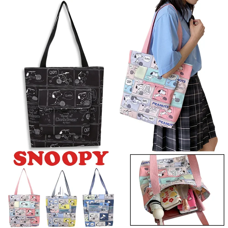 Snoopy Anime Shoulder Bag Canvas Handbag Men Women Large Capacity Shopper Underarm Bag Fashion Cartoon Students Books Travel Bag