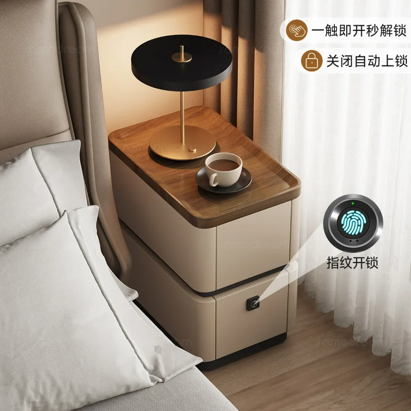 Extremely narrow smart bedside table solid wood with lock household bedroom 2025 explosion light luxury high-end small bedside