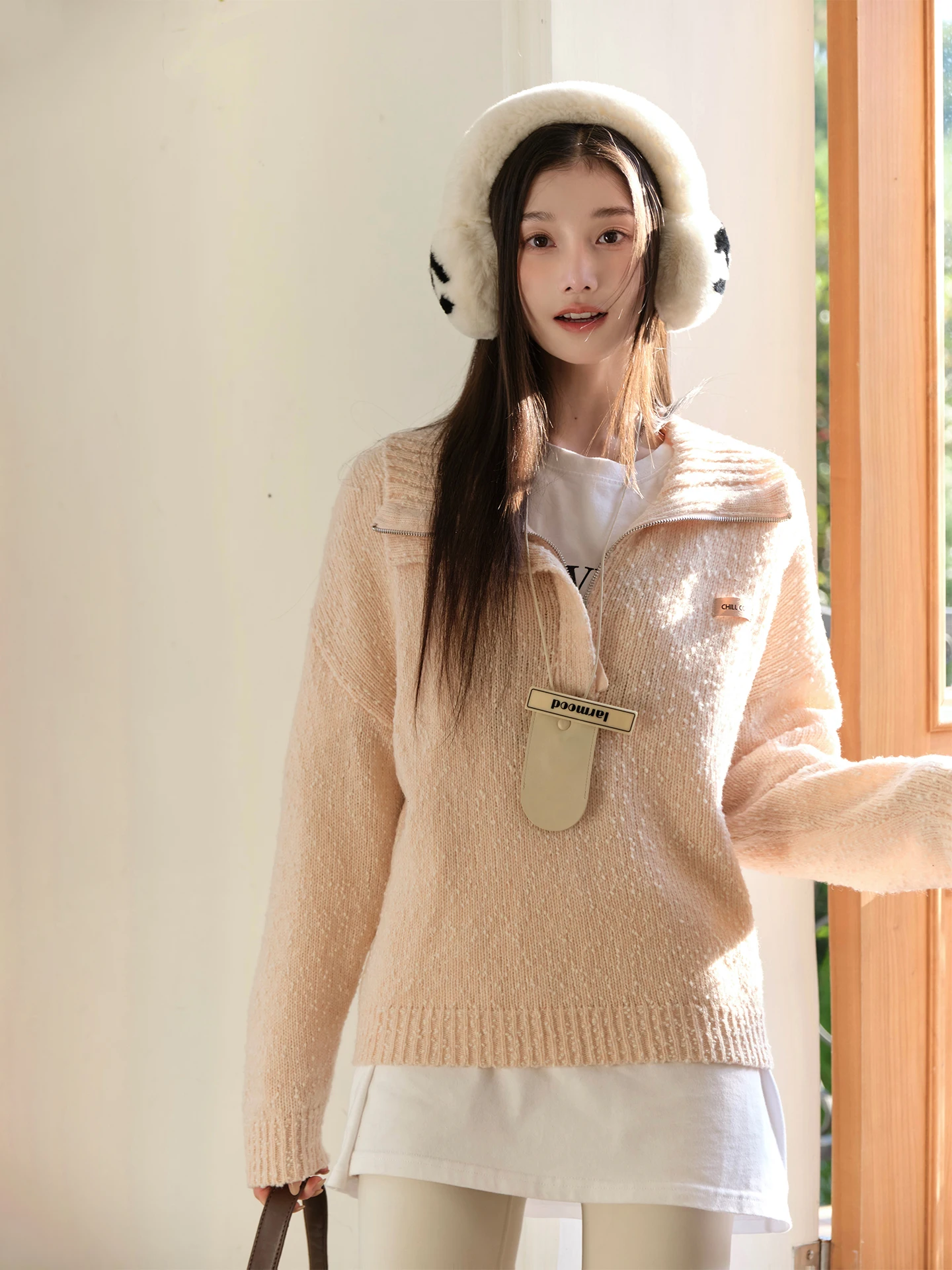 

Вязаный свитер ChillCozy с высоким воротом из шерстяной смеси, плотной вязки, цвета морской соли, повседневный, с длинными рукавами, женский, модный