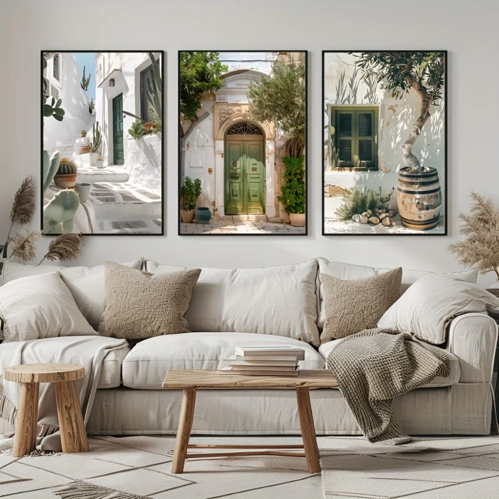 3pcs Frameless Canvas Painting Mediterranean Landscape Canvas Prints Poster Vintage Italy Travel Nature Art Prints Wall Art Hom view 3