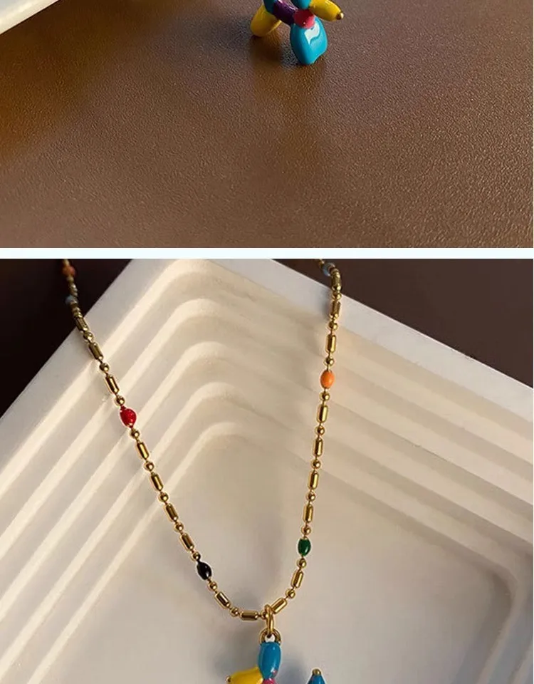 Neue bunte Emaille drei dimensionale kleine hunde förmige Anhänger Halskette Edelstahl Ketten hals Frauen nicht verblassen Schmuck – Detail 6