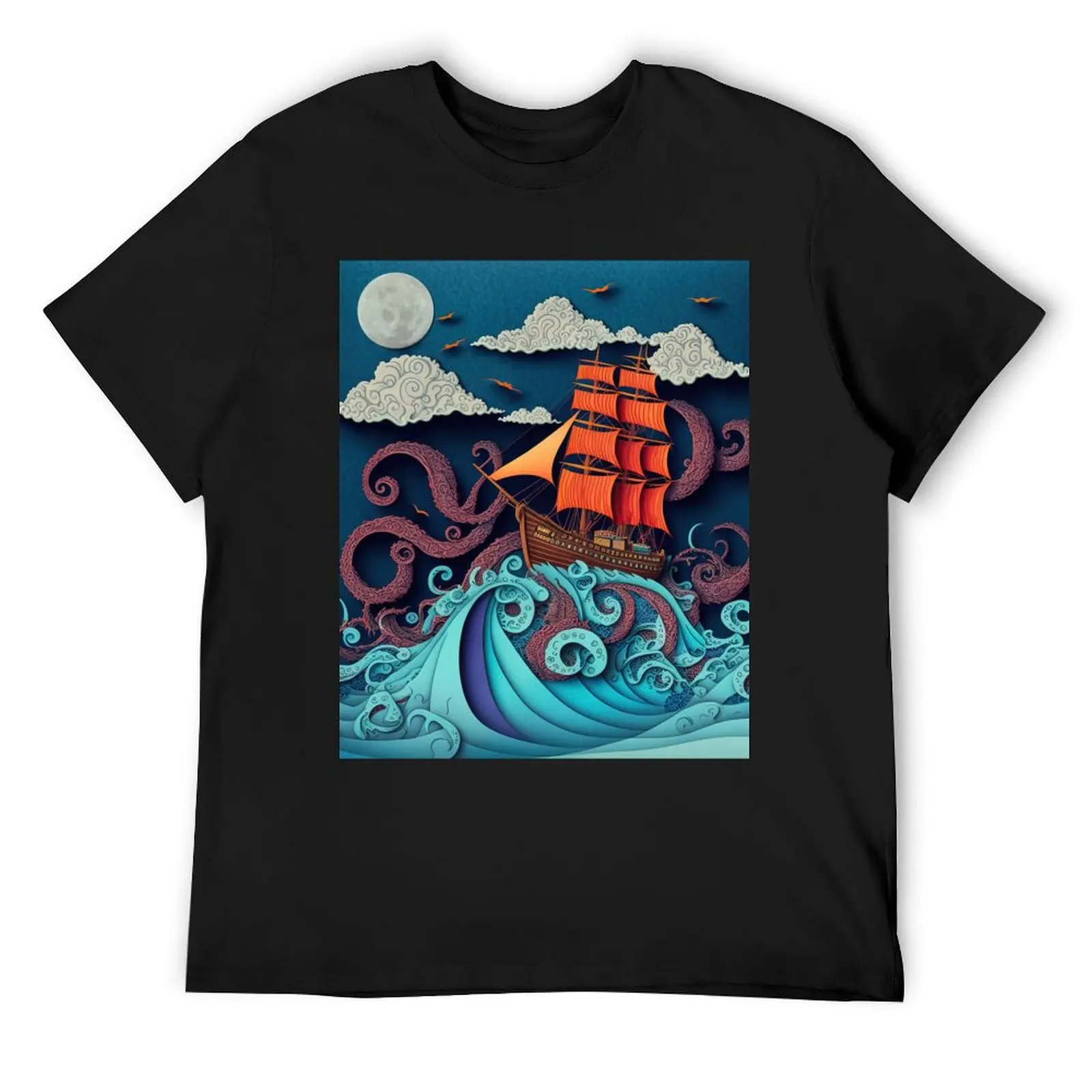 

Vintage Kraken Attacking Ship illustration T-Shirt vintage clothes sweat oversizeds vintage t shirt men