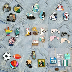 3-5pcs Cartoon Animal Cat Brooch Funny Football Koi Artist Sky Moon Astronaut Enamel Pin Bag Cloth Lapel Badge Jewelry Wholesale