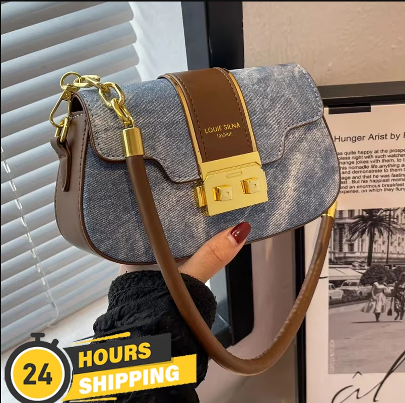 Luxury Women Shoulder Bag Denim Fabric Bag New Fashion Texture Casual Lady Underarm Bag Retro Fashion Small Flap Female Handbag for vivo x100 pro denim texture flip leather phone case khaki