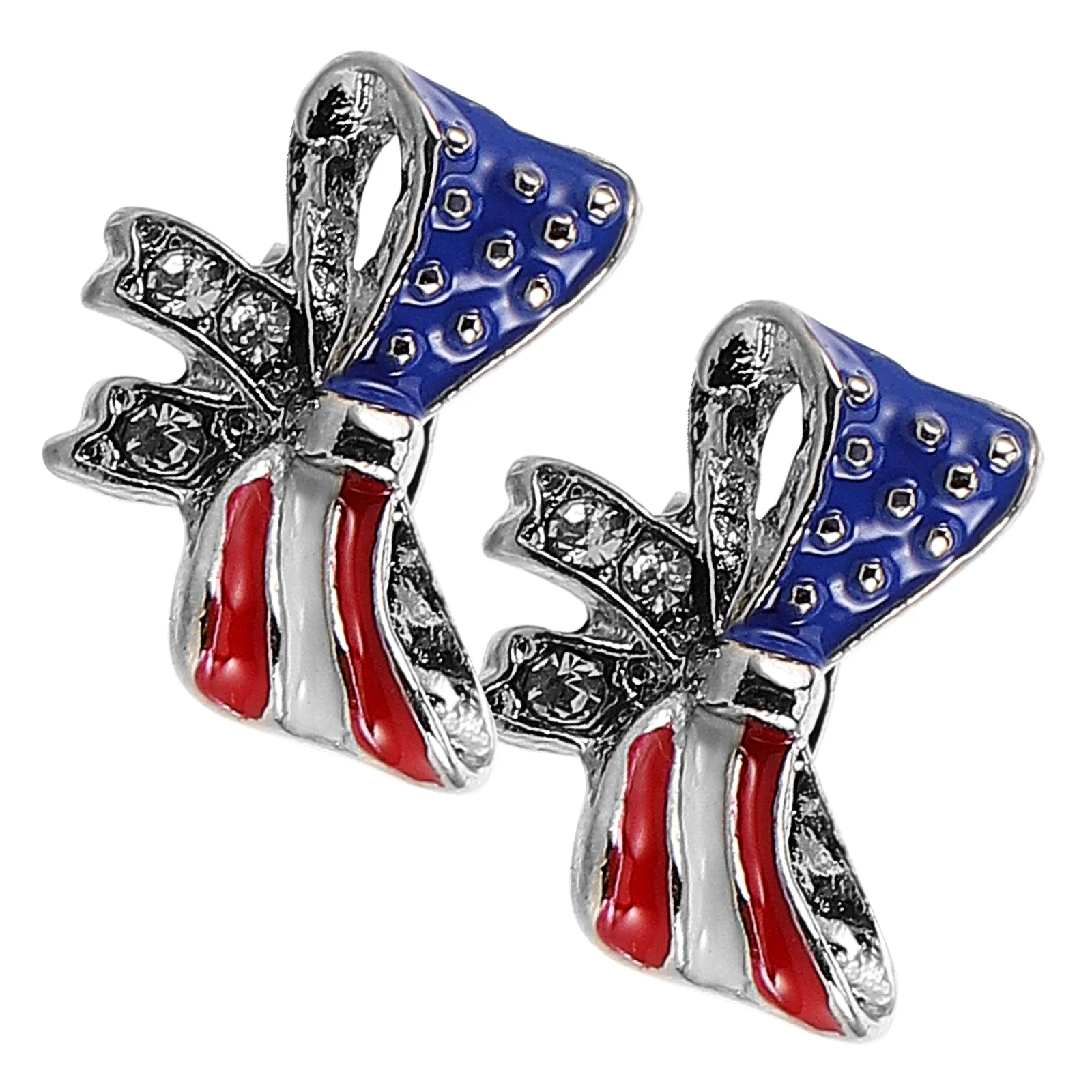 

2pcs Bow Crystal Holiday Rhinestone Earrings Jewelry Women Studs Independence Dangle Rhinestone Sparkly Trendy Ribbon
