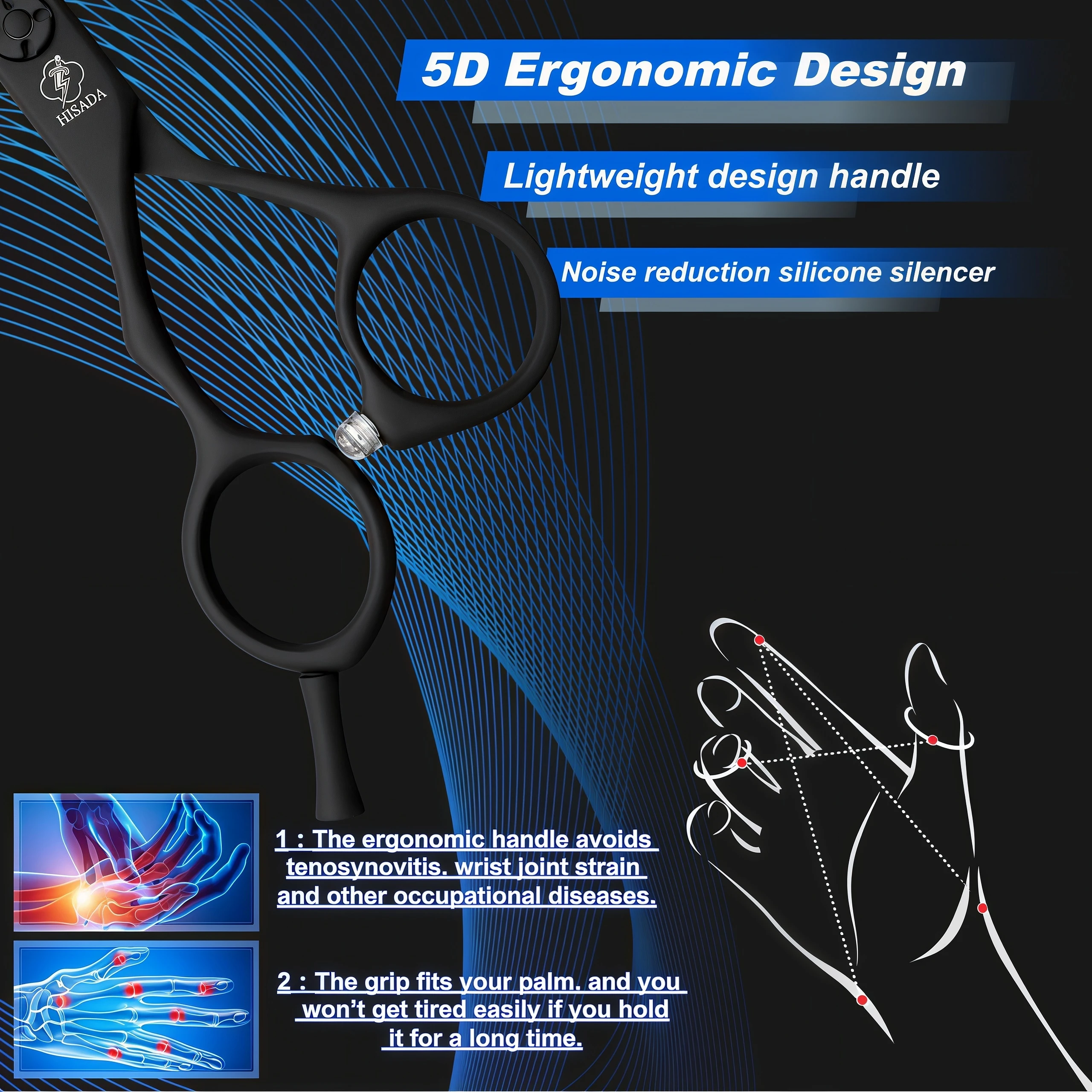 HISADA Left Hand Hair Scissors 5.5 inch Barber Shop Exclusively for Hairstylists VG10 Material Barber Tools