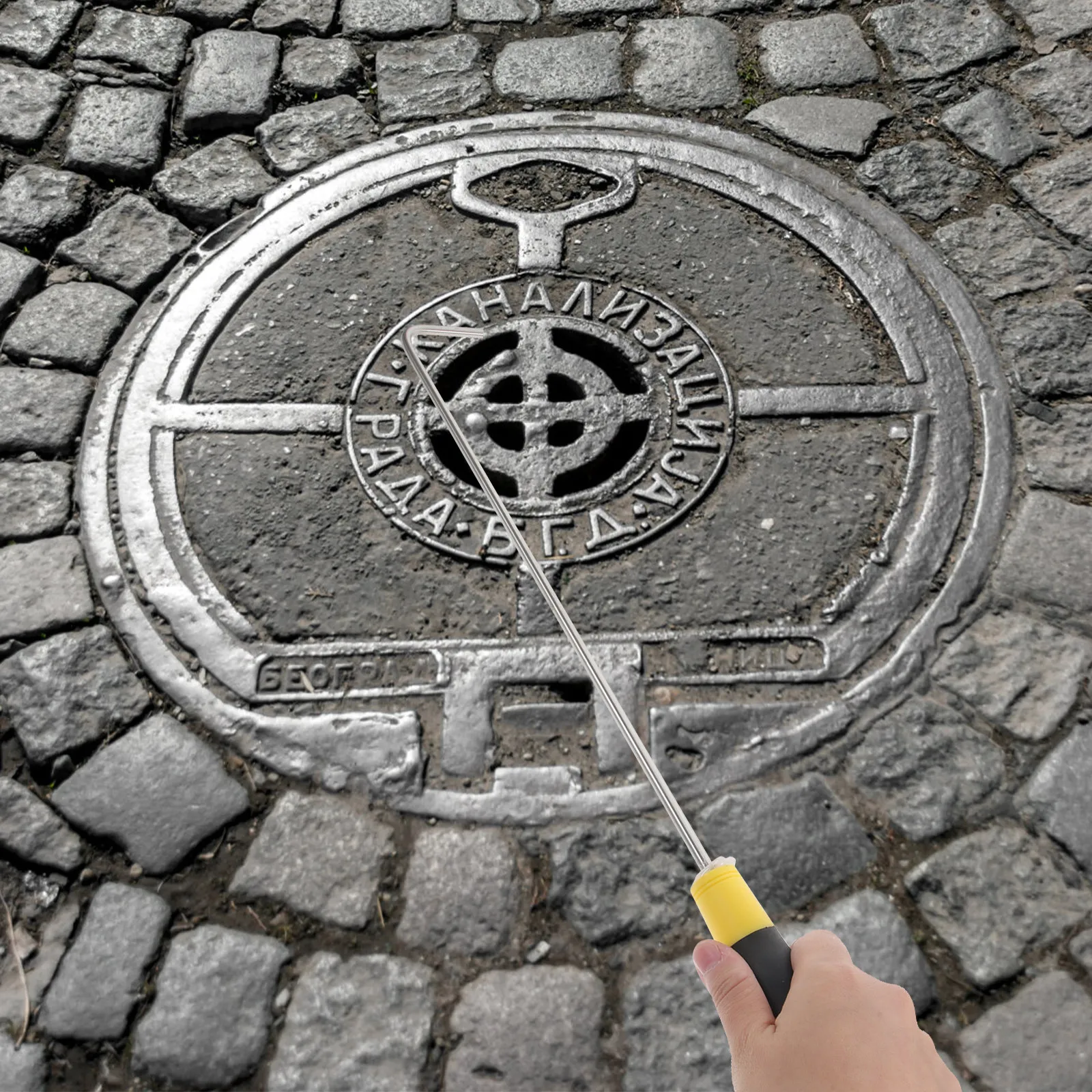 Manhole Cover Hook Roller Shutter Door Pull Hook Stainless Steel Rubber Handle Heavy-Duty Sliding Door Lifting Tool