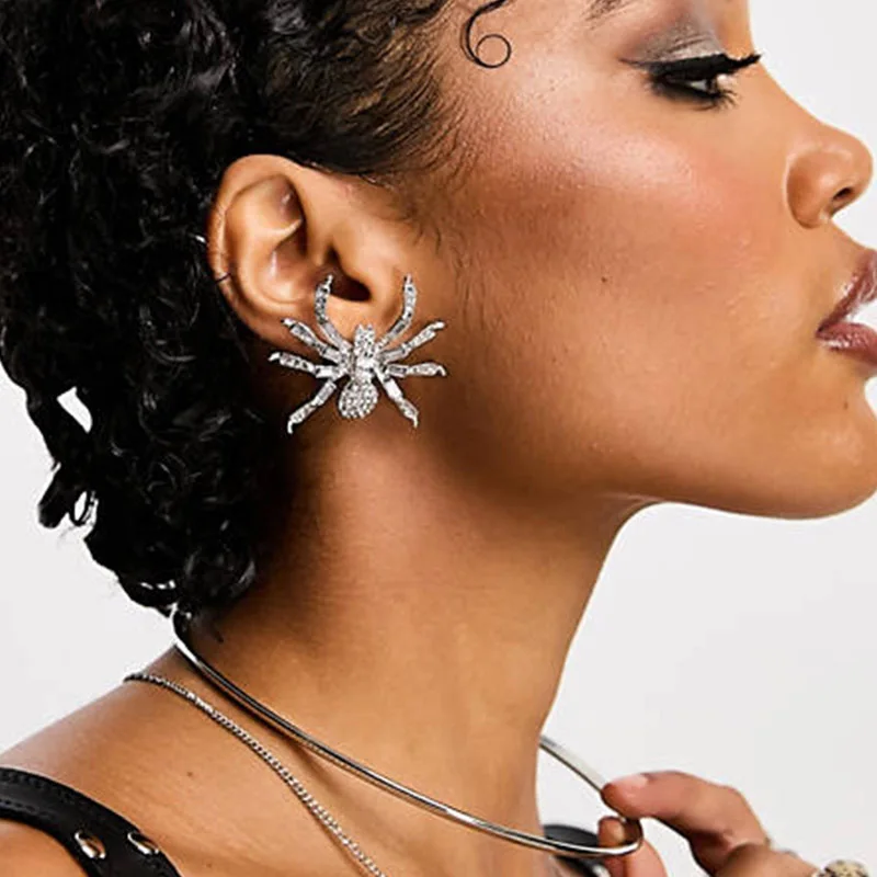 

New Hip-hop Style Fashionable Spider-shaped Earrings with Rhinestones for Women