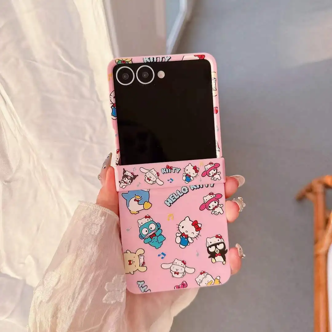 Kawaii Y2K لطيف مرحبا كيتي جراب هاتف لسامسونج غالاكسي Z فليب Z فليب 7 6 5 4 3 Zflip6 Zflip5 Zflip4 Zflip3 كاندي فوندا